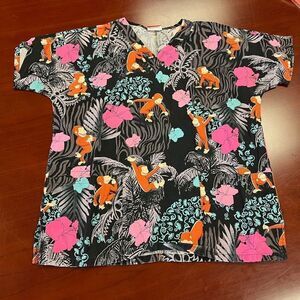 Curious George Scrub Top sz M EUC